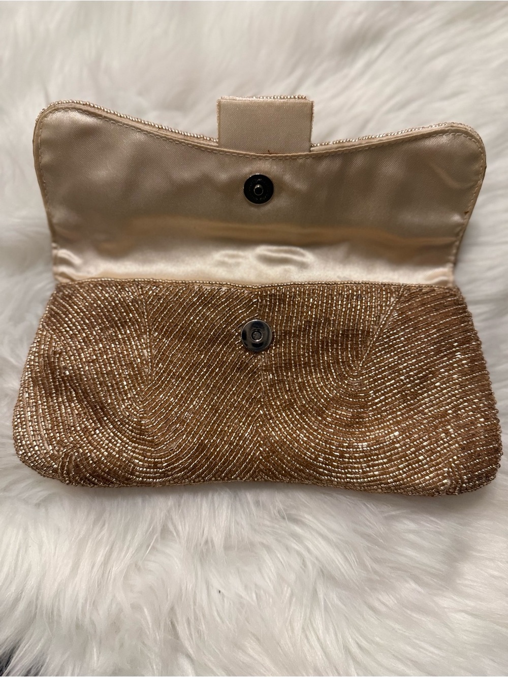 Gold Beaded Evening Clutch with Crystal Buckle - Picture 3 of 6